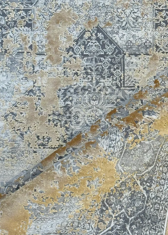 Gray and Gold Persian Rug Dawn Pattern 7 x 9 - Image 3