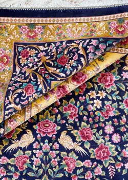 Blue and Pink Persian Rug Bird Garden Pattern 7 x 9 - Image 4