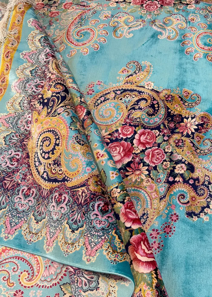 Blue and Pink Persian Rug Paisley Pattern 7 x 9 - Image 10