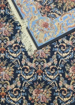 Navy Blue and Blue Persian Rug Rose Pattern 8 x 10 - Image 7