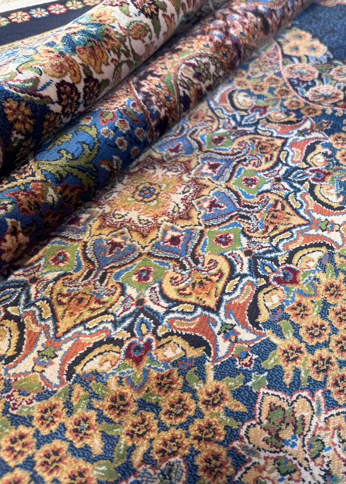 Navy Blue and Beige Persian Rug Flame Pattern 4 x 6 - Image 6