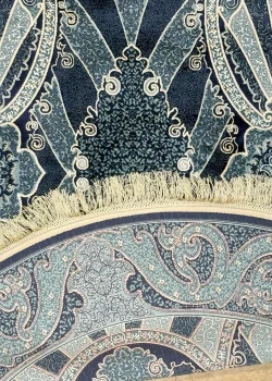 Navy Blue and Blue Round Persian Rug Horizon Pattern 5 x 5 - Image 6