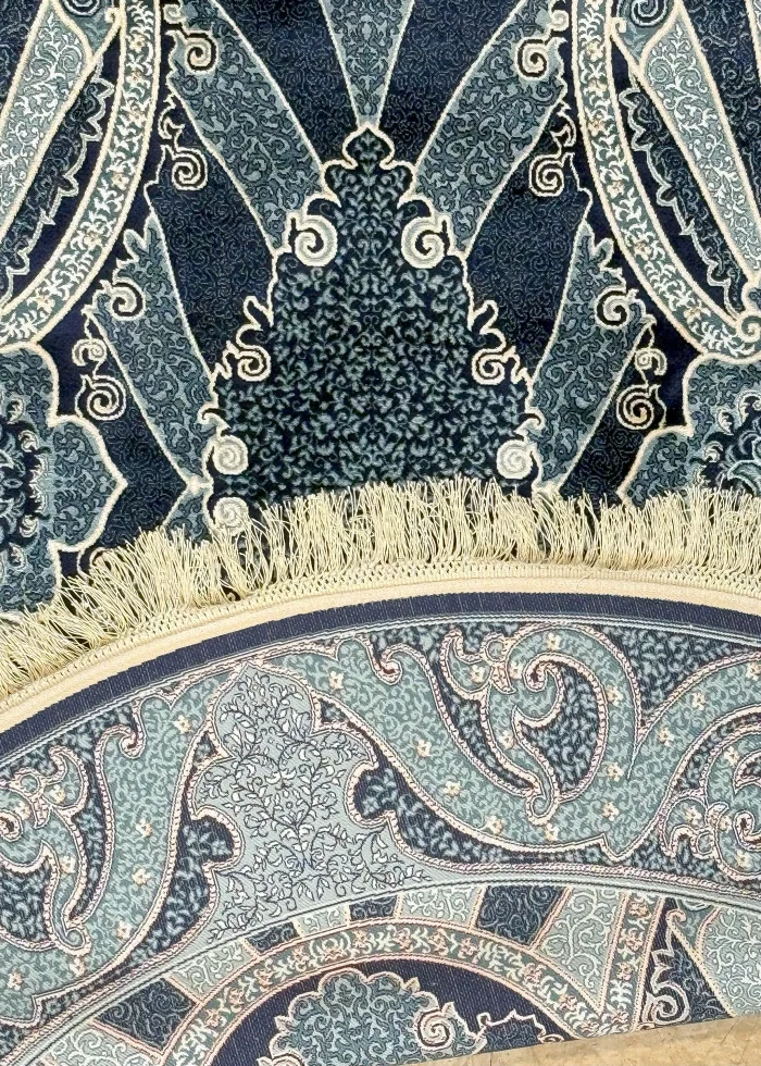 Navy Blue and Blue Round Persian Rug Horizon Pattern 5 x 5 - Image 6