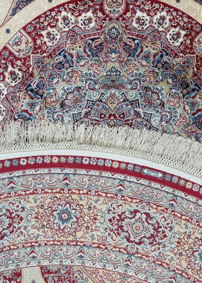 Red and Beige Round Persian Rug Elham Pattern 5 x 5 - Image 5