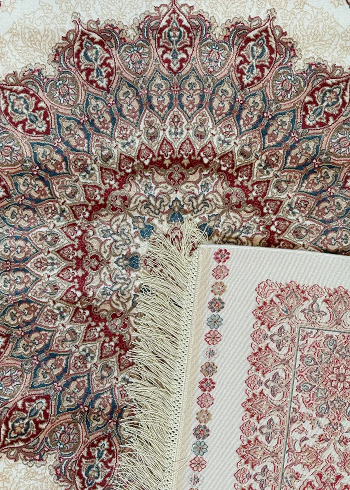 Beige and Red Persian Rug Vanda Pattern 5 x 5 - Image 4