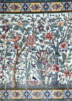 Blue and Beige Persian Rug Bird Garden Pattern 7 x 7 - Image 3