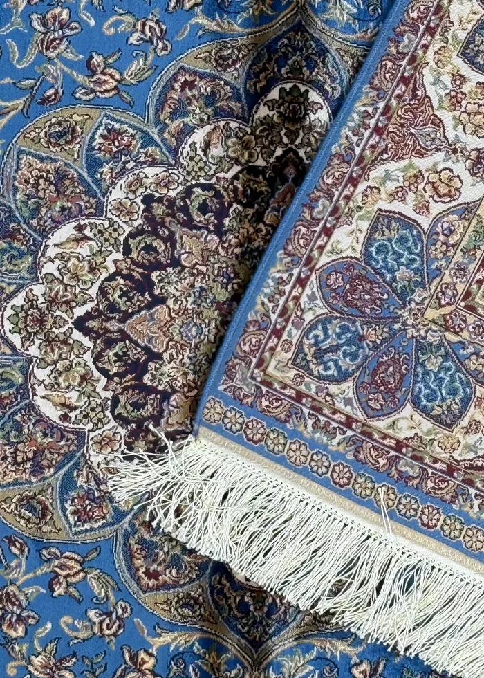 Blue and Beige Persian Rug Flame Pattern 4 x 6 - Image 5