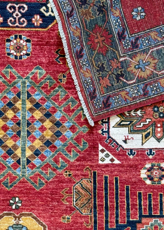 Orange and Green Wool Persian Rug Qashqai Pattern 4 x 6 - Image 8