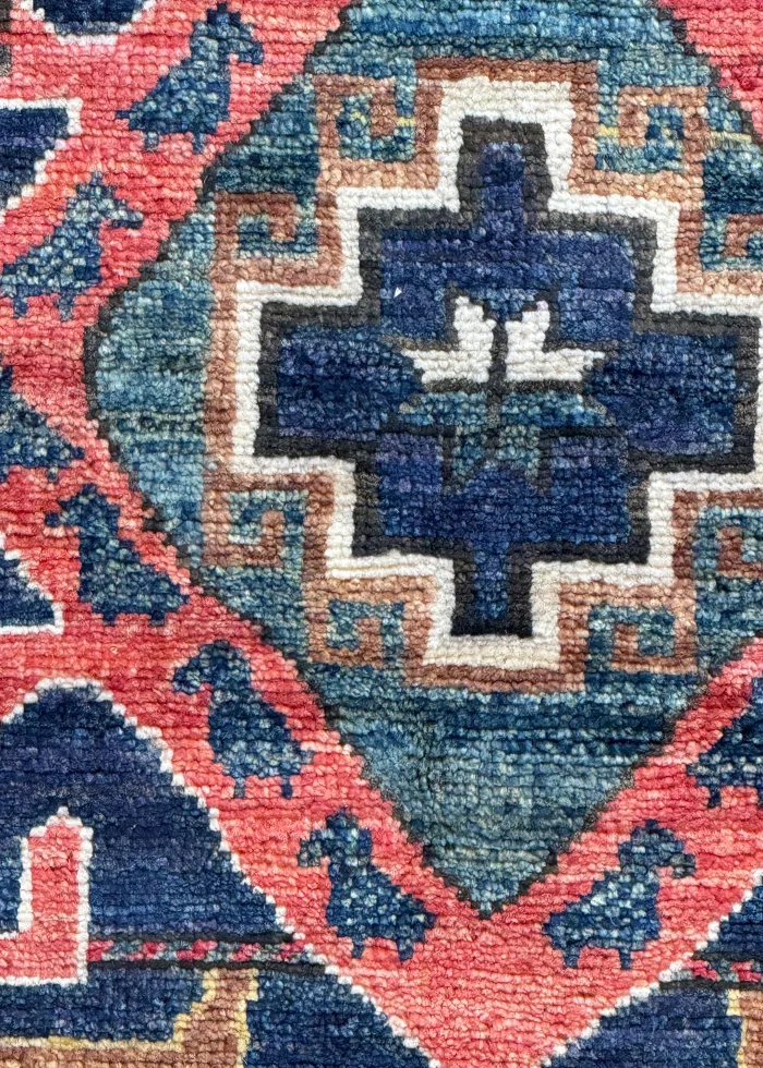 Red and Navy Blue Wool Persian Rug Qashqai Pattern 8 x 10 - Image 5