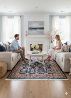 Blue and Beige Persian Rug Afshan Pattern 3 x 4