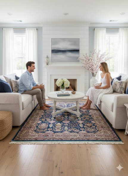 Blue and Beige Persian Rug Afshan Pattern 3 x 4