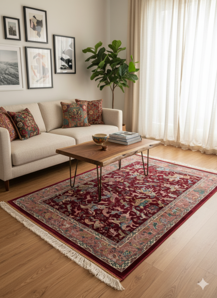 Pink and Red Persian Rug Hunting Pattern 3 x 5