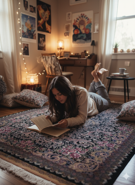 Pink and Black Persian Rug Paisley Pattern 3 x 5