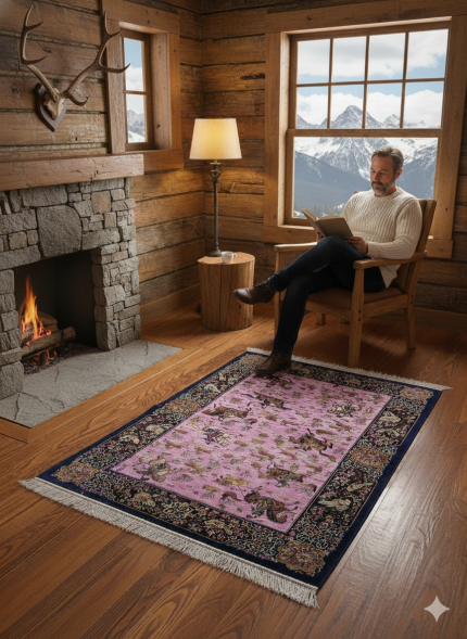 Pink and Purple Persian Rug Hunting Pattern 4 x 6