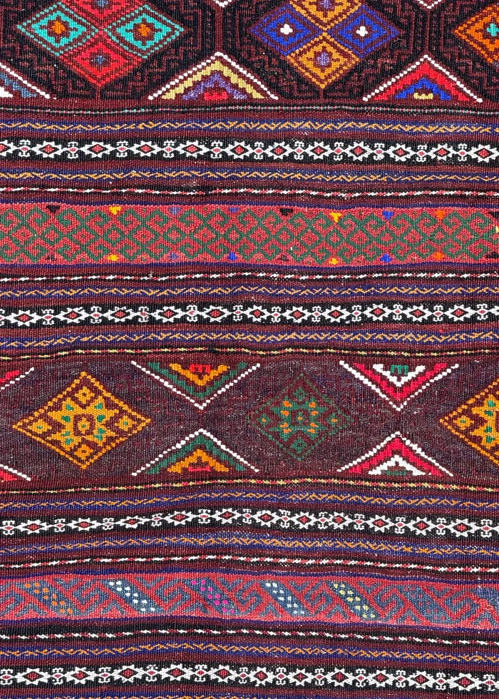 Red and Purple Persian Kilim Shahsavan Pattern 7 x 9 - Image 2