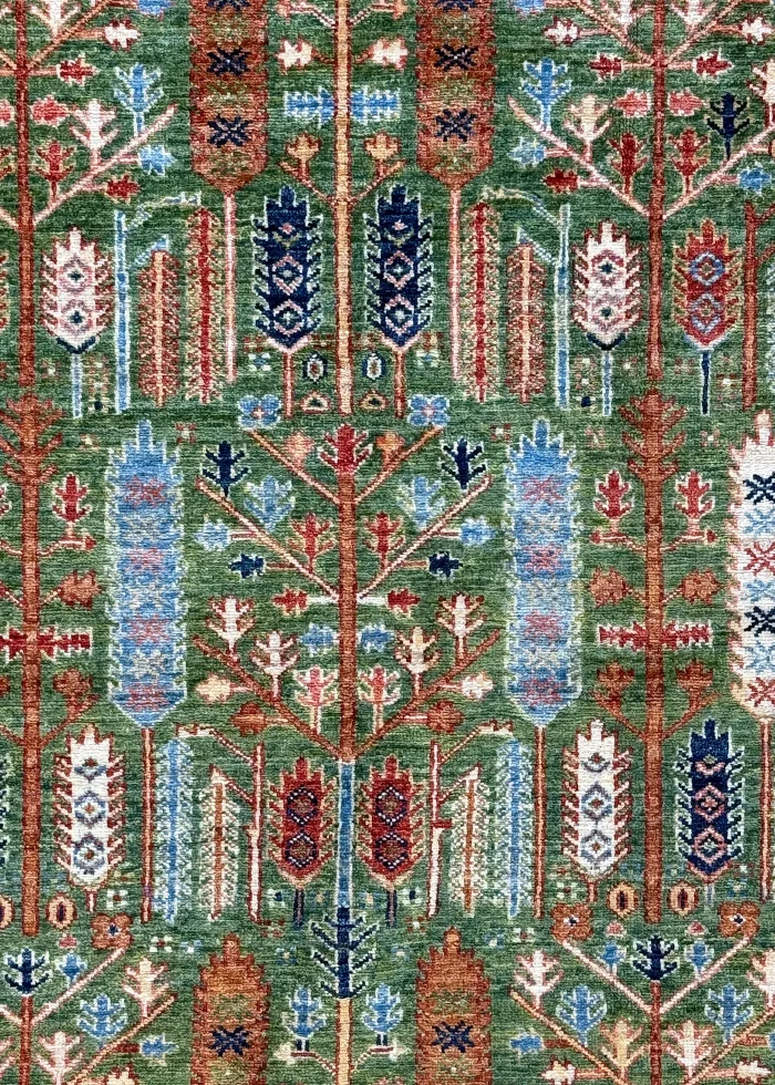 Green and Brown Wool Persian Rug Kashan Pattern 7 x 9 - Image 3