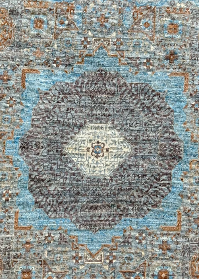 Beige and Blue Wool Persian Rug Tabriz Pattern 3 x 5 - Image 2