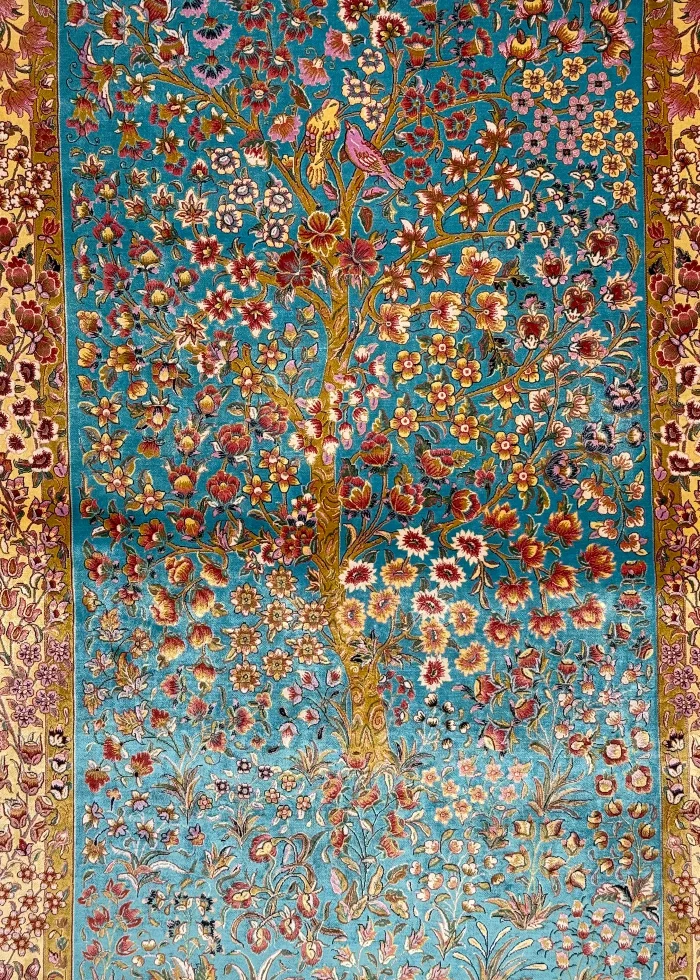 Blue and Beige Persian Rug Bird Garden Pattern 3 x 5 - Image 2