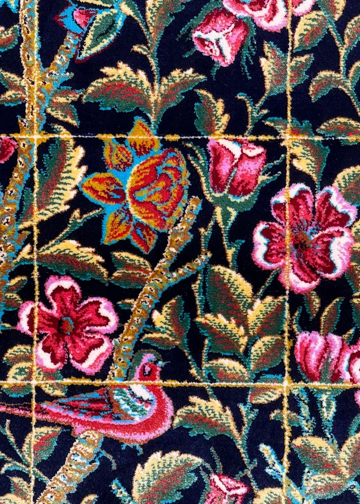 Black and Blue Persian Rug Bird Garden Pattern 3 x 5 - Image 6