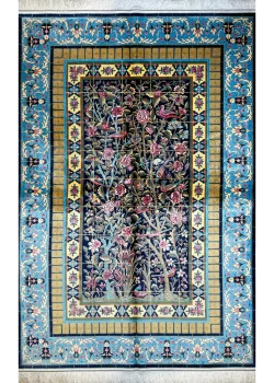 Black and Blue Persian Rug Bird Garden Pattern 5 x 8