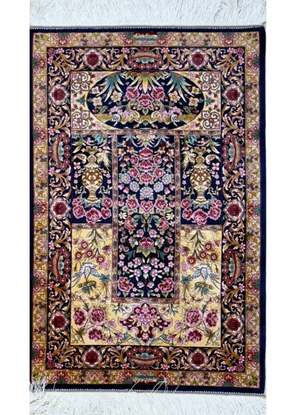 Blue and Pink Persian Rug Mehrab Pattern 2 x 3