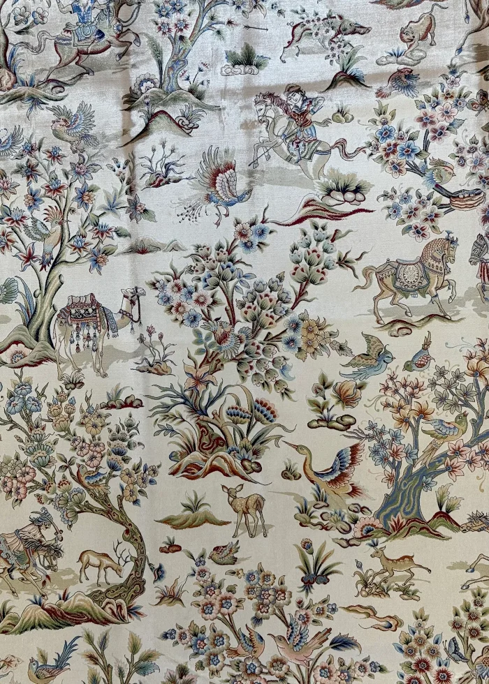 Beige and Pink Persian Rug Hunting Pattern 7 x 9 - Image 2
