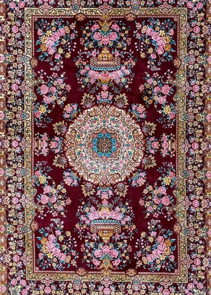 Red and Pink Persian Rug Rose Pattern 3 x 4 - Image 2