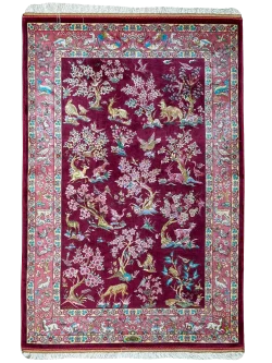 Red and Pink Persian Rug Hunting Pattern 3 x 4