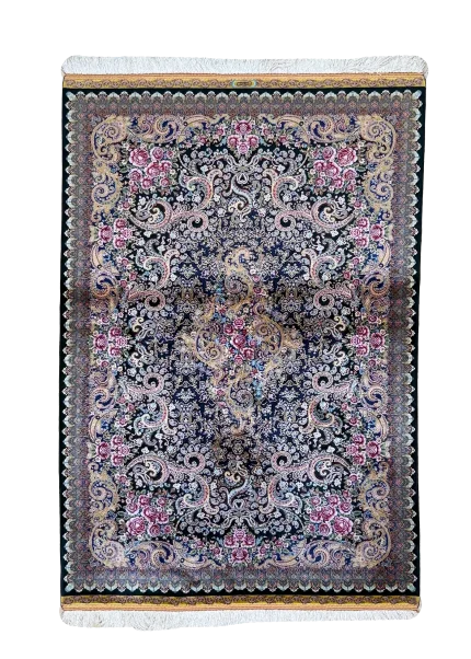 Pink and Black Persian Rug Paisley Pattern 3 x 5