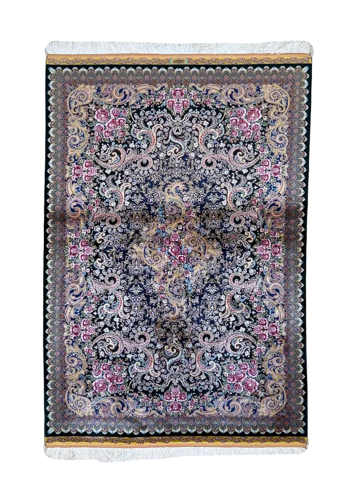 Pink and Black Persian Rug Paisley Pattern 3 x 5