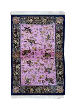 Pink and Purple Persian Rug Hunting Pattern 4 x 6