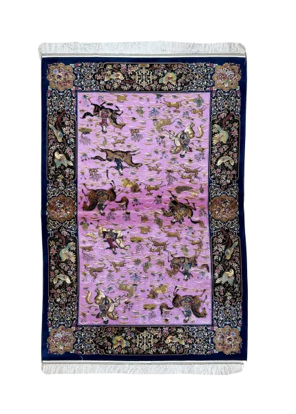 Pink and Purple Persian Rug Hunting Pattern 4 x 6