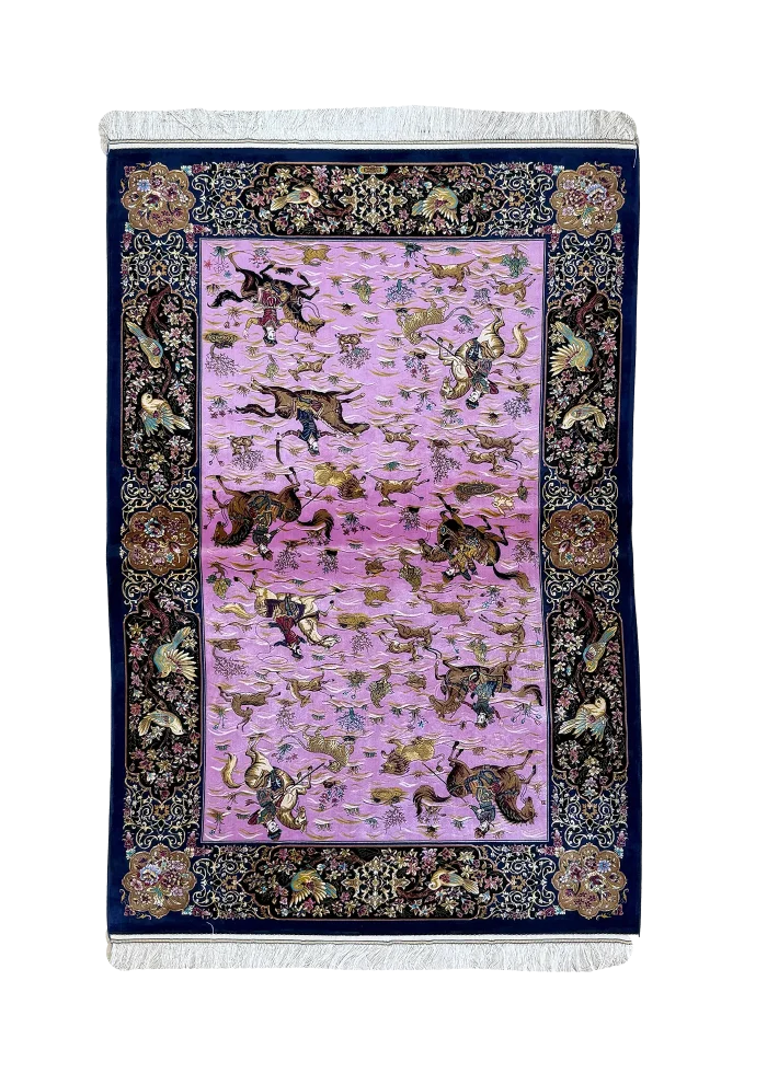 Pink and Purple Persian Rug Hunting Pattern 4 x 6