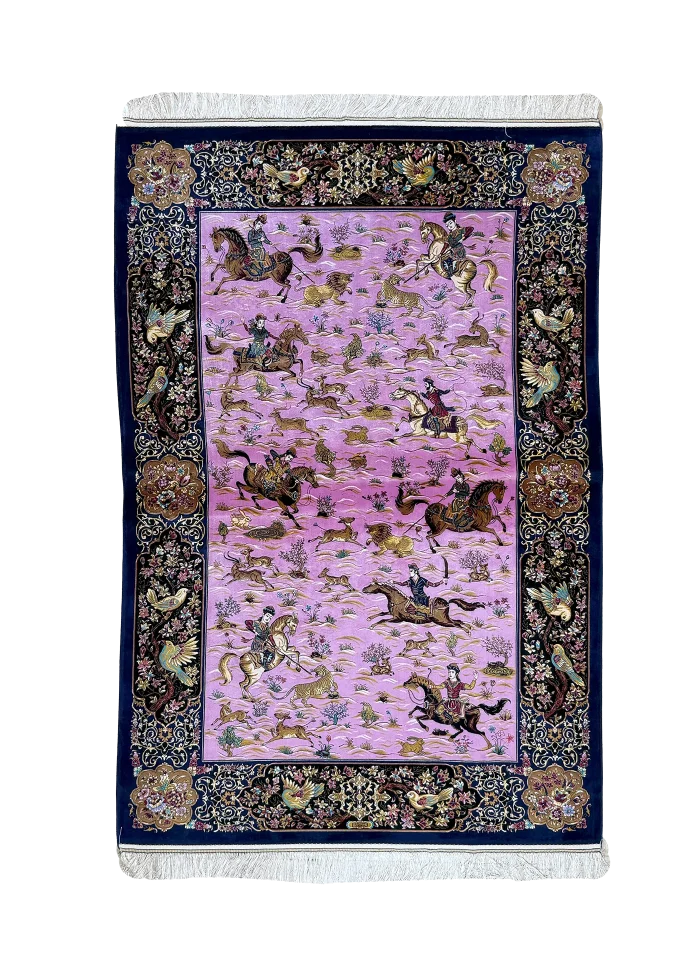 Pink and Purple Persian Rug Hunting Pattern 4 x 6