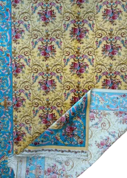 Yellow and Blue Persian Rug Rose Pattern 5 x 8 - Image 3