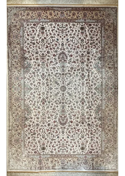 Beige and Green Persian Rug Shah Abbasi Pattern 7 x 9
