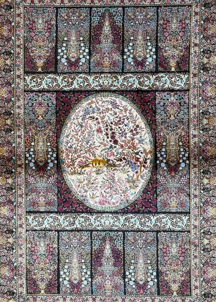 Black and Pink Persian Rug Tile Pattern 4 x 6 - Image 3