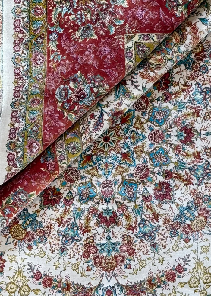 Beige and Red Peesian Rug Shah Abbasi Pattern 7 x 9 - Image 5