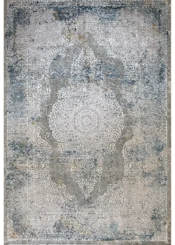 Gray and Blue Persian Rug Ziba Pattern 7 x 9
