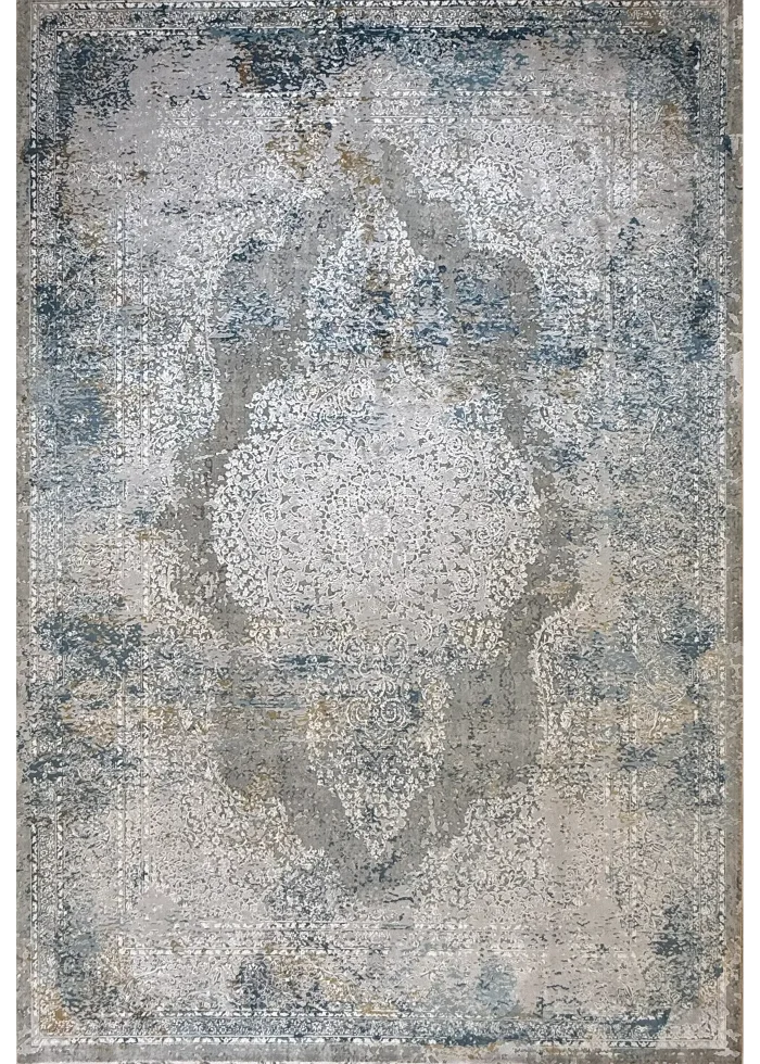 Gray and Blue Persian Rug Ziba Pattern 7 x 9
