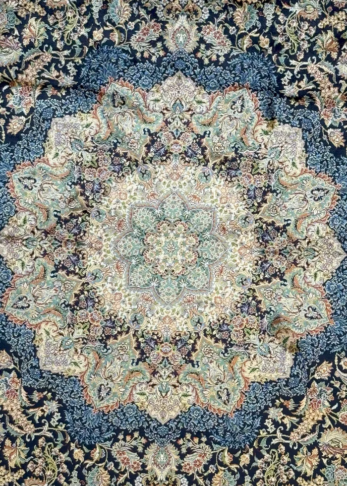 Blue and Beige Persian Rug Toranj Pattern 7 x 7 - Image 2