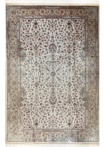 Beige and Green Persian Rug Shah Abbasi Pattern 7 x 9
