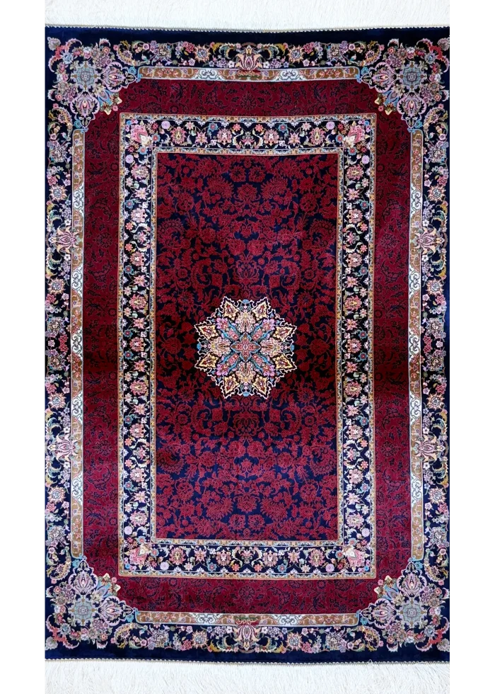 Red and Blue Persian Rug Whisper Pattern 3 x 5