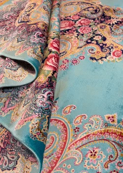 Blue and Pink Persian Rug Paisley Pattern 7 x 9 - Image 6