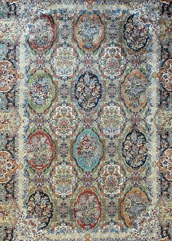 Green and Gold Persian Rug Tile Pattern 4 x 6 - Image 2