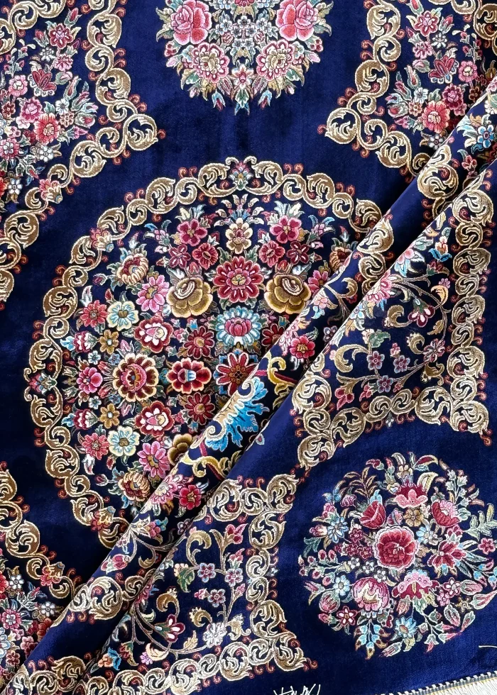 Blue and Pink Persian Rug Thousand Flowers Pattern 7 x 7 - Image 8