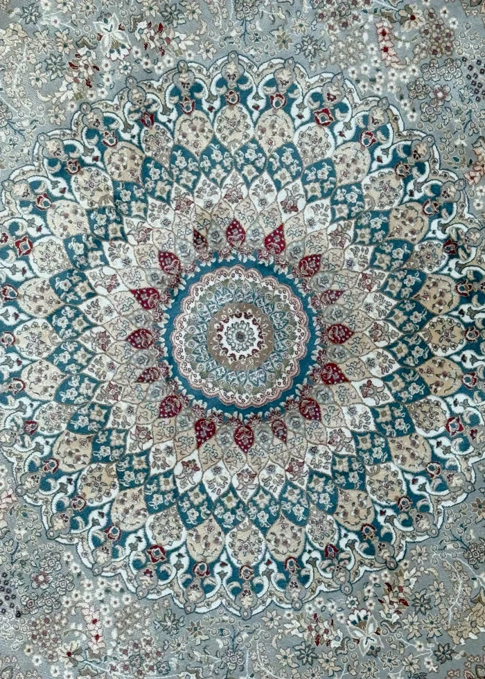 Gray and Blue Round Persian Rug Vanda Pattern 5 x 5 - Image 2