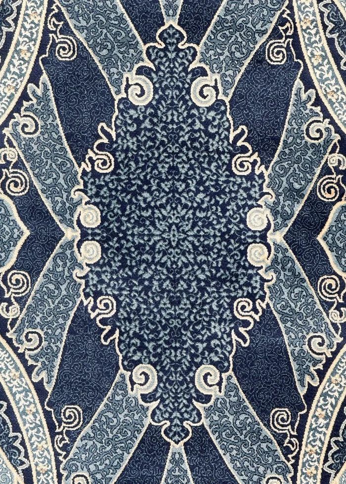 Navy Blue and Blue Round Persian Rug Horizon Pattern 5 x 5 - Image 4