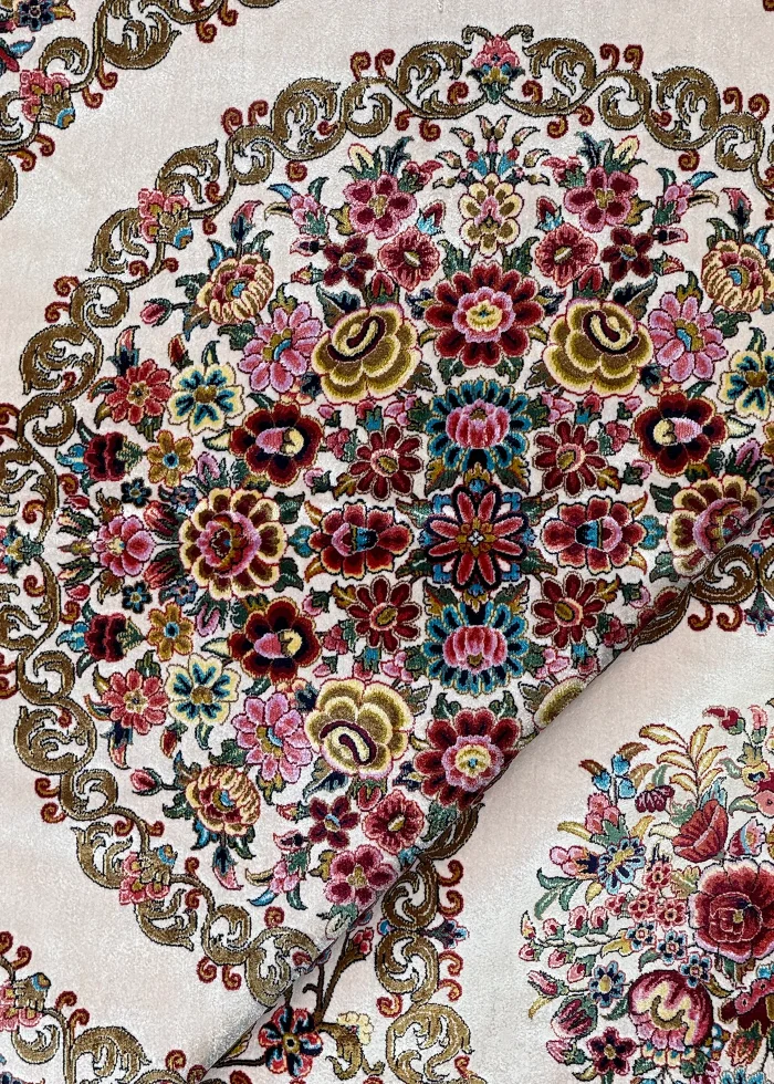 Beige and Pink Persian Rug Thousand Flowers Pattern 7 x 7 - Image 5