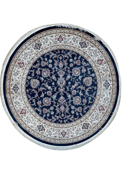Navy Blue and Blue Round Persian Rug Afshan Pattern 5 x 5